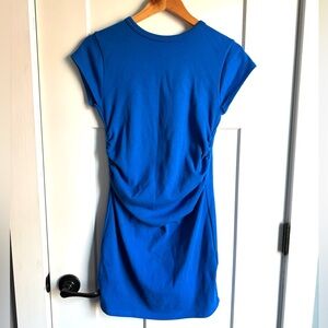 ZARA Blue Ruched Side Bodycon Mini Dress | Women’s Large | Short Sleeve Stretch